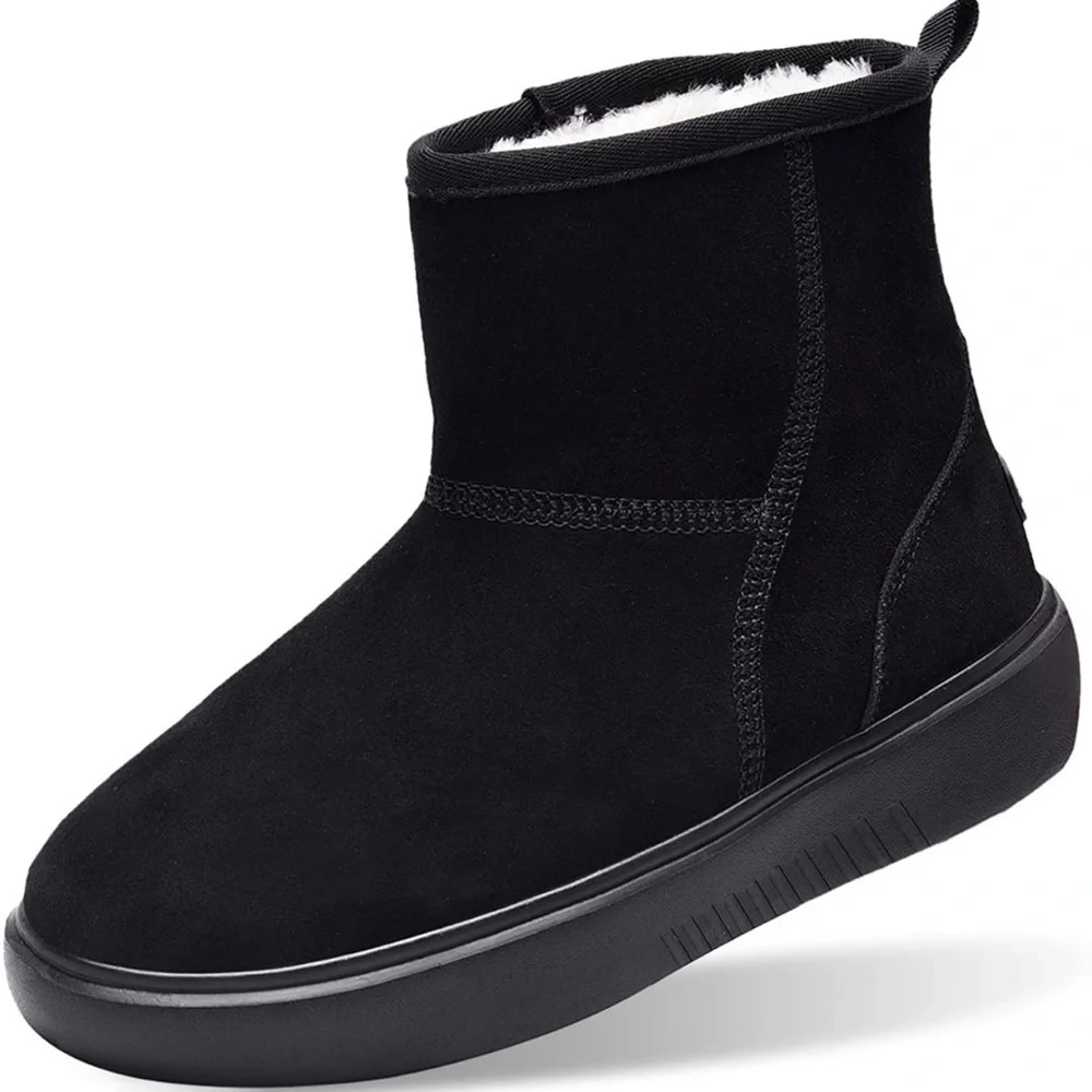 COPY - New Womens Winter Fur Lined Suede Ankle Snow Boots Black - Picture 1 of 7
